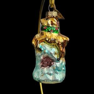 Thomas Pacconi Reindeer in Chimney Glass Ornament Glitter Snow Base